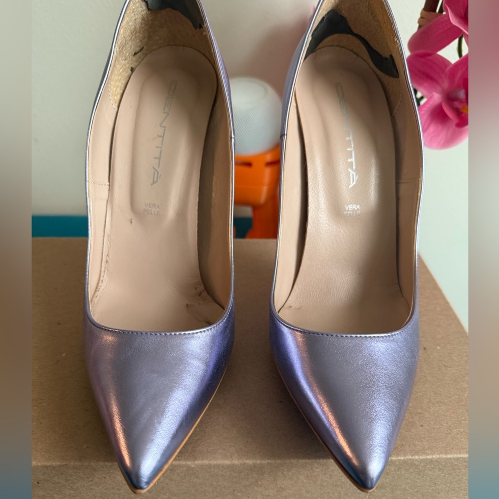 Identità Metallic Lavender Leather Heels – Size 41 (Vera Pelle)